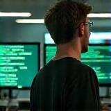 Lucas Bernard devant un écran de code